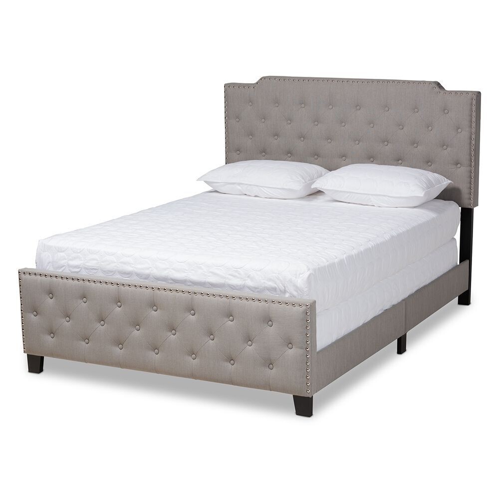 BAXTON STUDIO MARION MODERN TRANSITIONAL GREY FABRIC UPHOLSTERED BUTTON TUFTED FULL SIZE PANEL BED