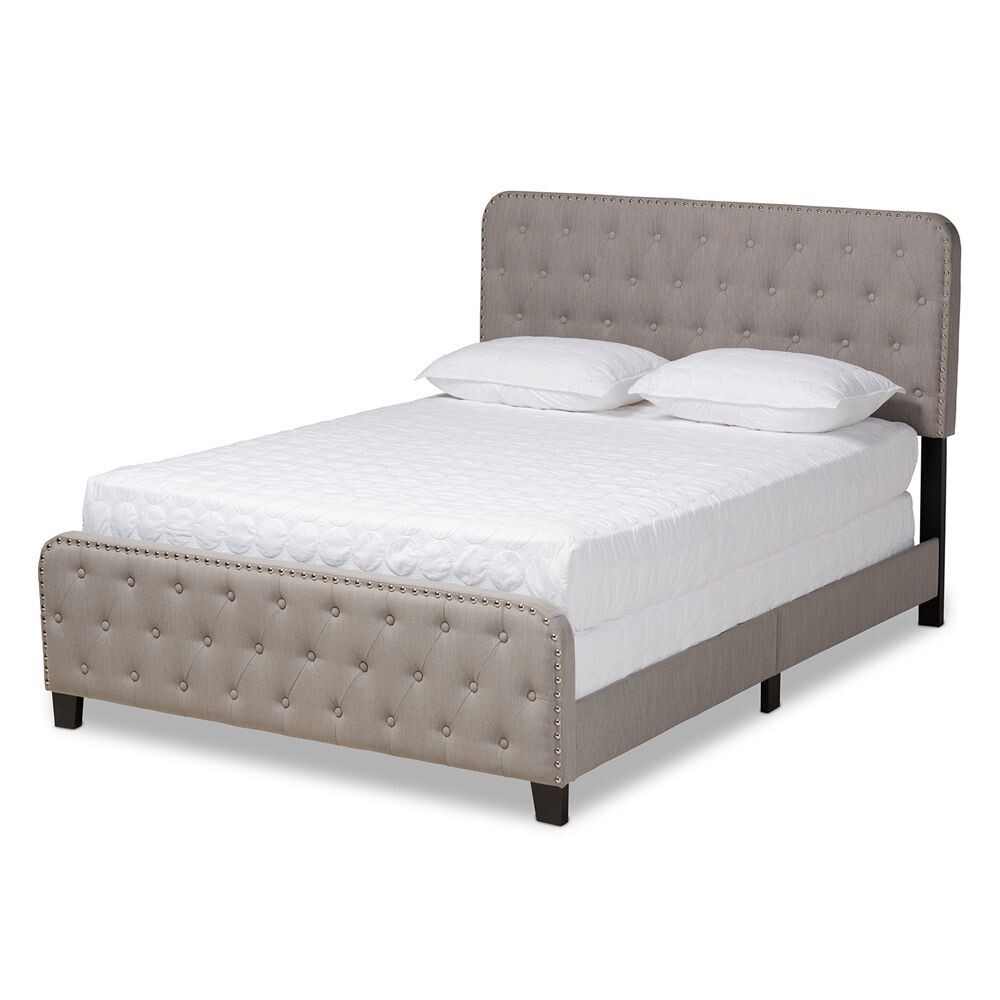 BAXTON STUDIO ANNALISA MODERN TRANSITIONAL GREY FABRIC UPHOLSTERED BUTTON TUFTED KING SIZE PANEL BED