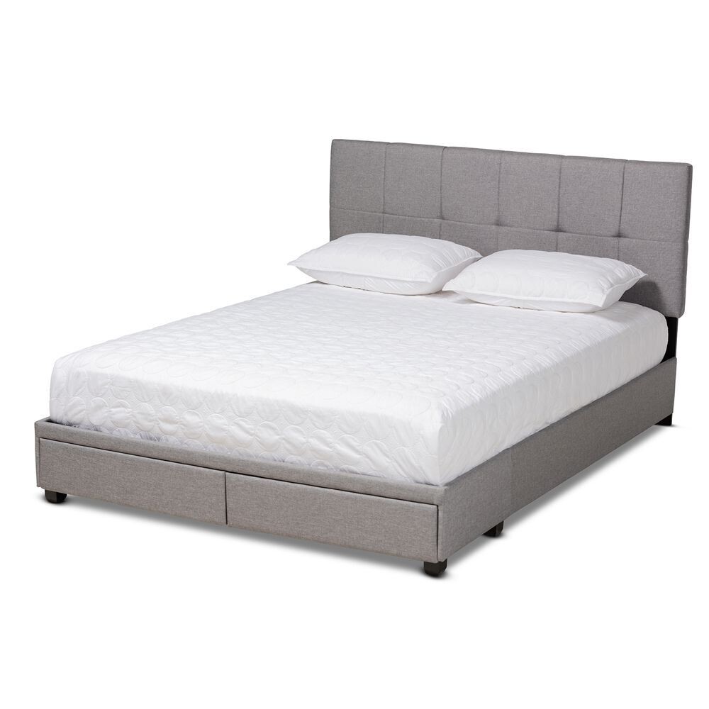 BAXTON STUDIO NETTI LIGHT GREY FABRIC UPHOLSTERED 2-DRAWER KING SIZE PLATFORM STORAGE BED
