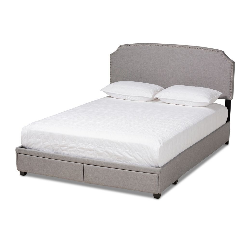 BAXTON STUDIO LARESE LIGHT GREY FABRIC UPHOLSTERED 2-DRAWER KING SIZE PLATFORM STORAGE BED