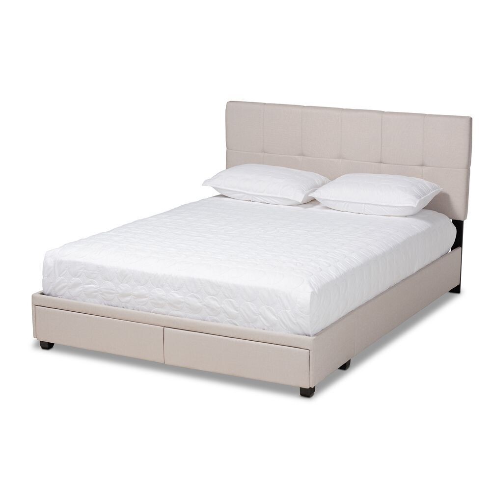 BAXTON STUDIO NETTI BEIGE FABRIC UPHOLSTERED 2-DRAWER KING SIZE PLATFORM STORAGE BED