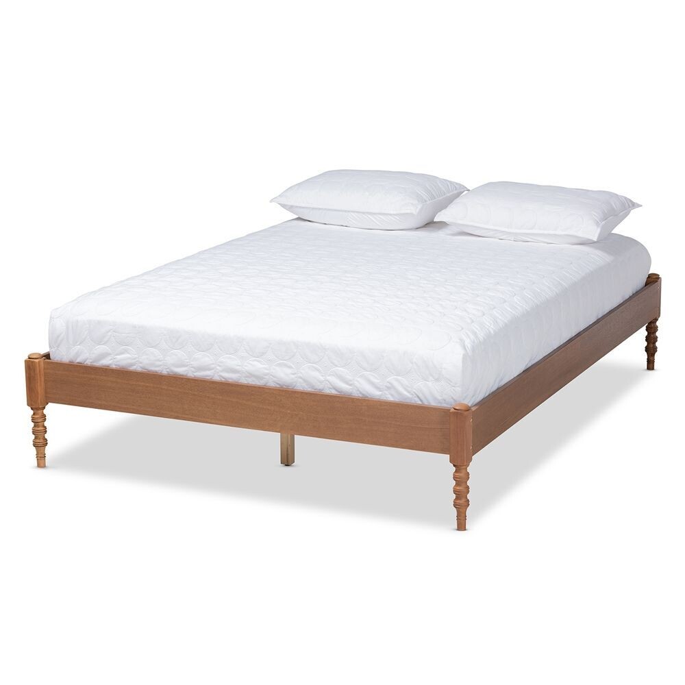 BAXTON STUDIO CIELLE FRENCH BOHEMIAN ASH WALNUT FINISHED WOOD KING SIZE PLATFORM BED FRAME