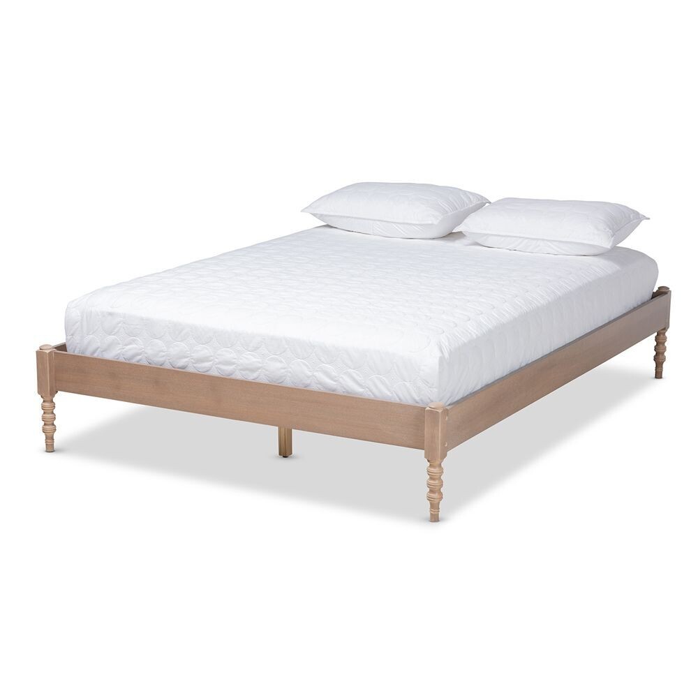 BAXTON STUDIO CIELLE FRENCH BOHEMIAN ANTIQUE OAK FINISHED WOOD KING SIZE PLATFORM BED FRAME