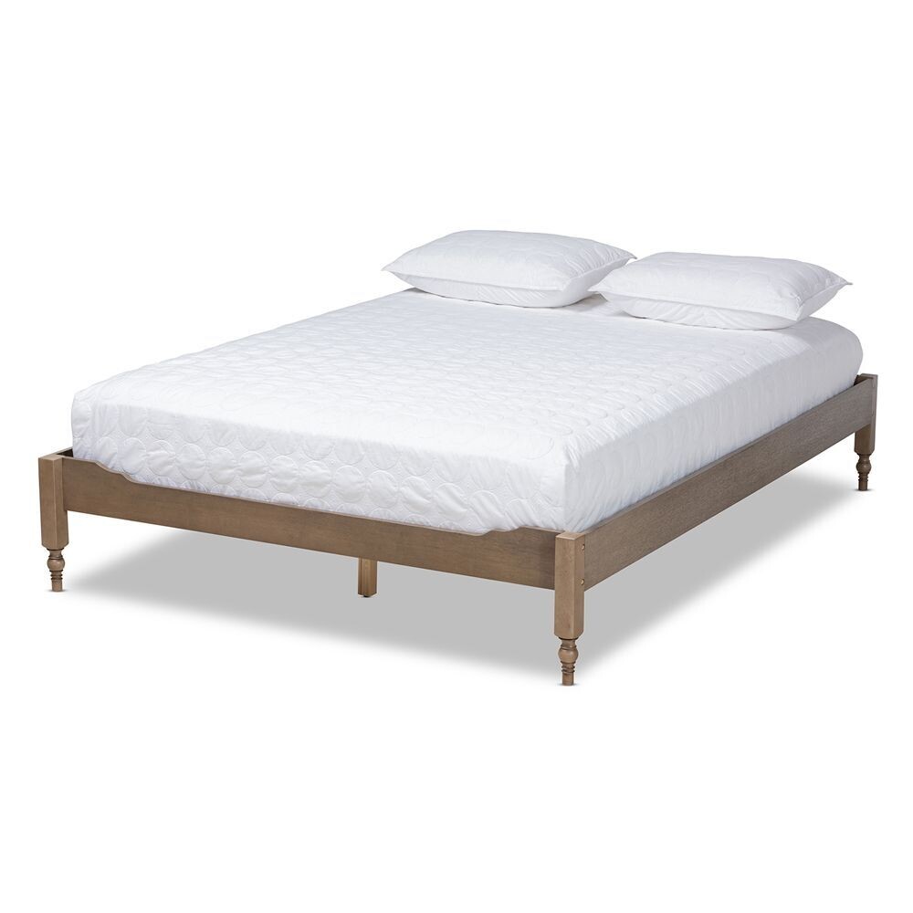 BAXTON STUDIO LAURE FRENCH BOHEMIAN WEATHERED GREY OAK FINISHED WOOD KING SIZE PLATFORM BED FRAME