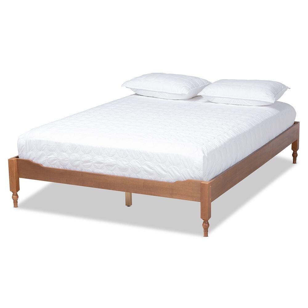 BAXTON STUDIO LAURE FRENCH BOHEMIAN ASH WALNUT FINISHED WOOD KING SIZE PLATFORM BED FRAME