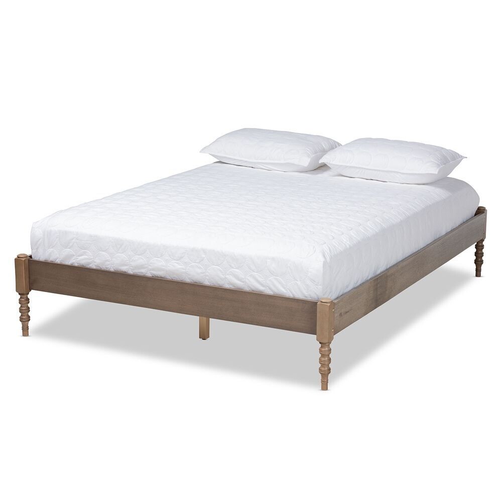 BAXTON STUDIO CIELLE FRENCH BOHEMIAN WEATHERED GREY OAK FINISHED WOOD KING SIZE PLATFORM BED FRAME