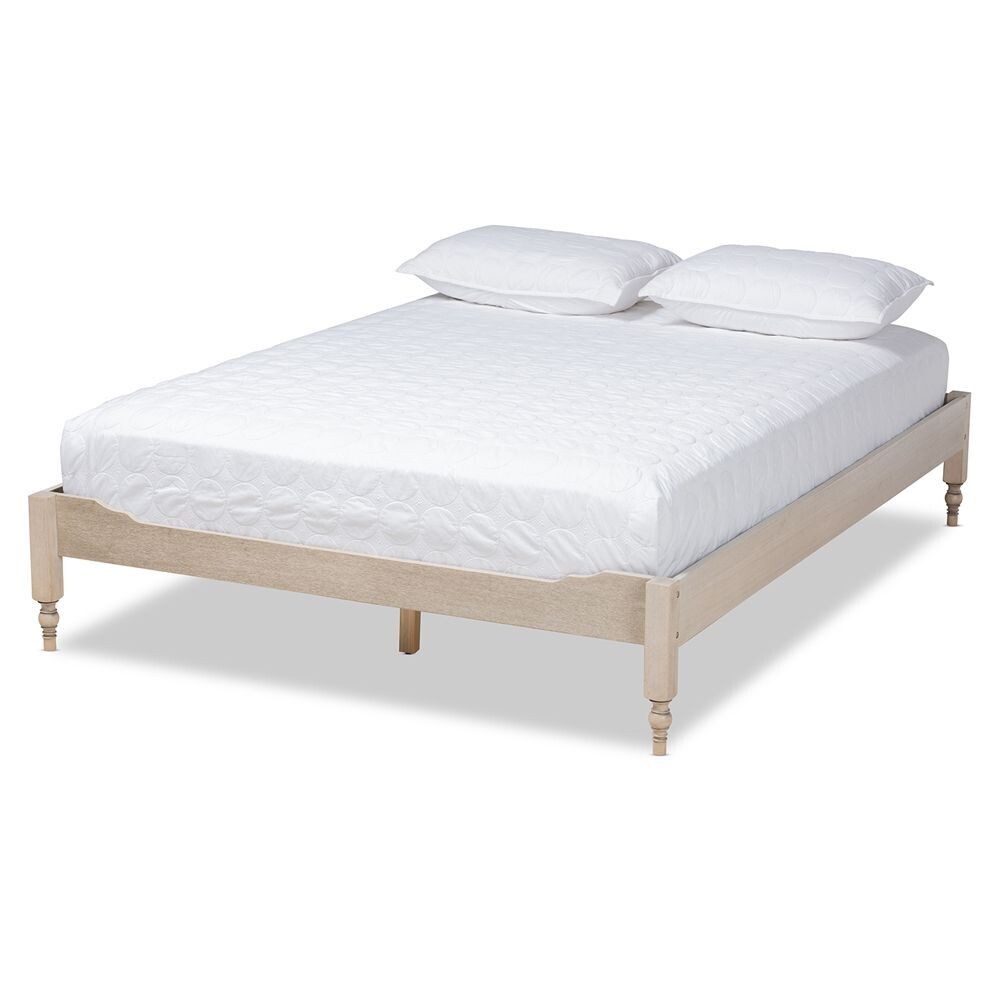 BAXTON STUDIO LAURE FRENCH BOHEMIAN ANTIQUE WHITE OAK FINISHED WOOD KING SIZE PLATFORM BED FRAME