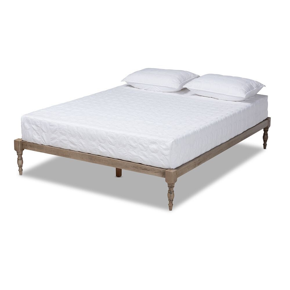 BAXTON STUDIO ISELINE MODERN AND CONTEMPORARY ANTIQUE GREY FINISHED WOOD KING SIZE PLATFORM BED FRAME