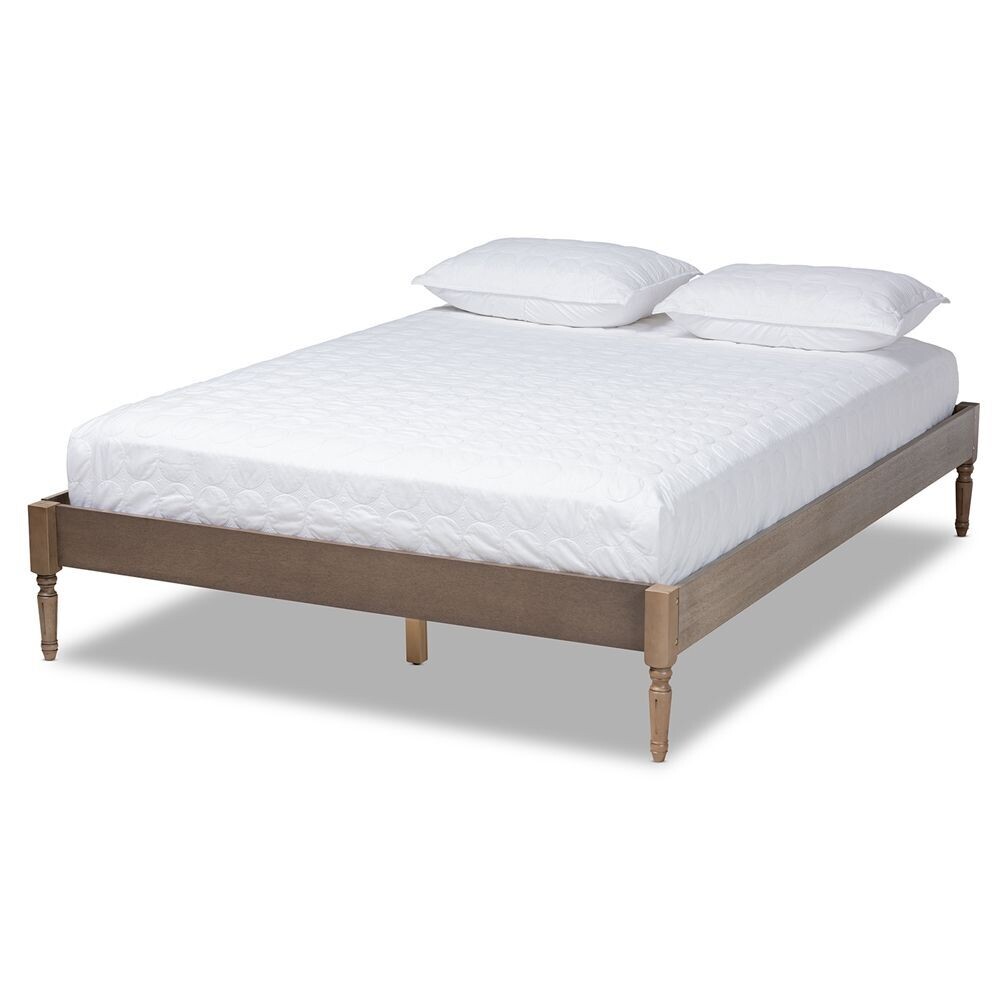 BAXTON STUDIO COLETTE FRENCH BOHEMIAN WEATHERED GREY OAK FINISHED WOOD KING SIZE PLATFORM BED FRAME