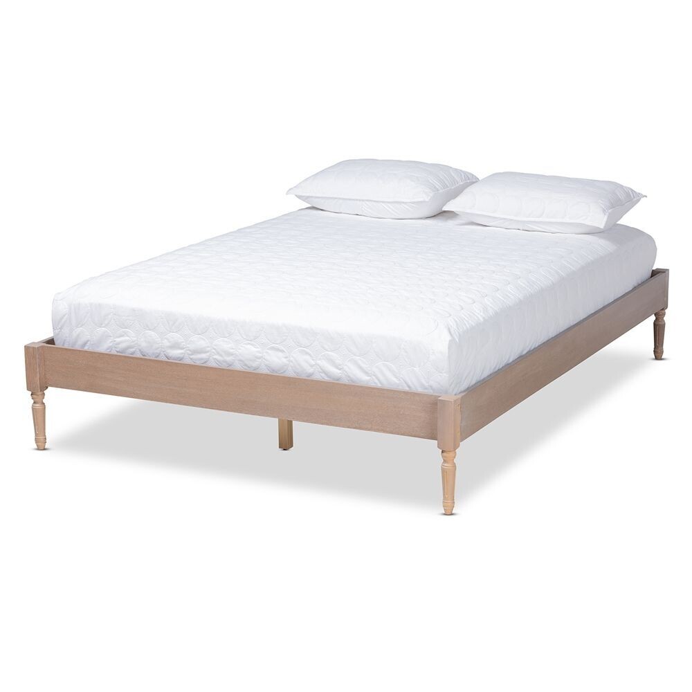 BAXTON STUDIO COLETTE FRENCH BOHEMIAN ANTIQUE OAK FINISHED WOOD KING SIZE PLATFORM BED FRAME