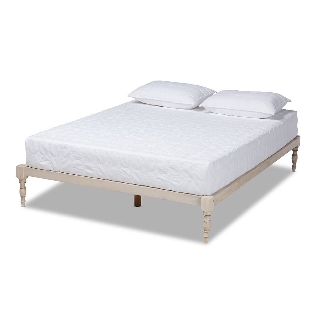 BAXTON STUDIO ISELINE MODERN AND CONTEMPORARY ANTIQUE WHITE FINISHED WOOD KING SIZE PLATFORM BED FRAME