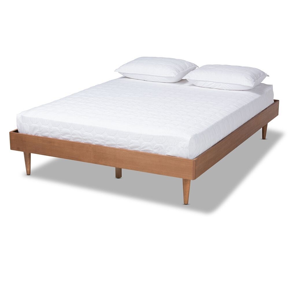 BAXTON STUDIO RINA MID-CENTURY MODERN ASH WANUT FINISHED KING SIZE WOOD BED FRAME