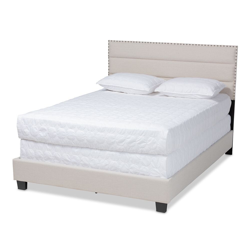 BAXTON STUDIO ANSA MODERN AND CONTEMPORARY BEIGE FABRIC UPHOLSTERED KING SIZE BED