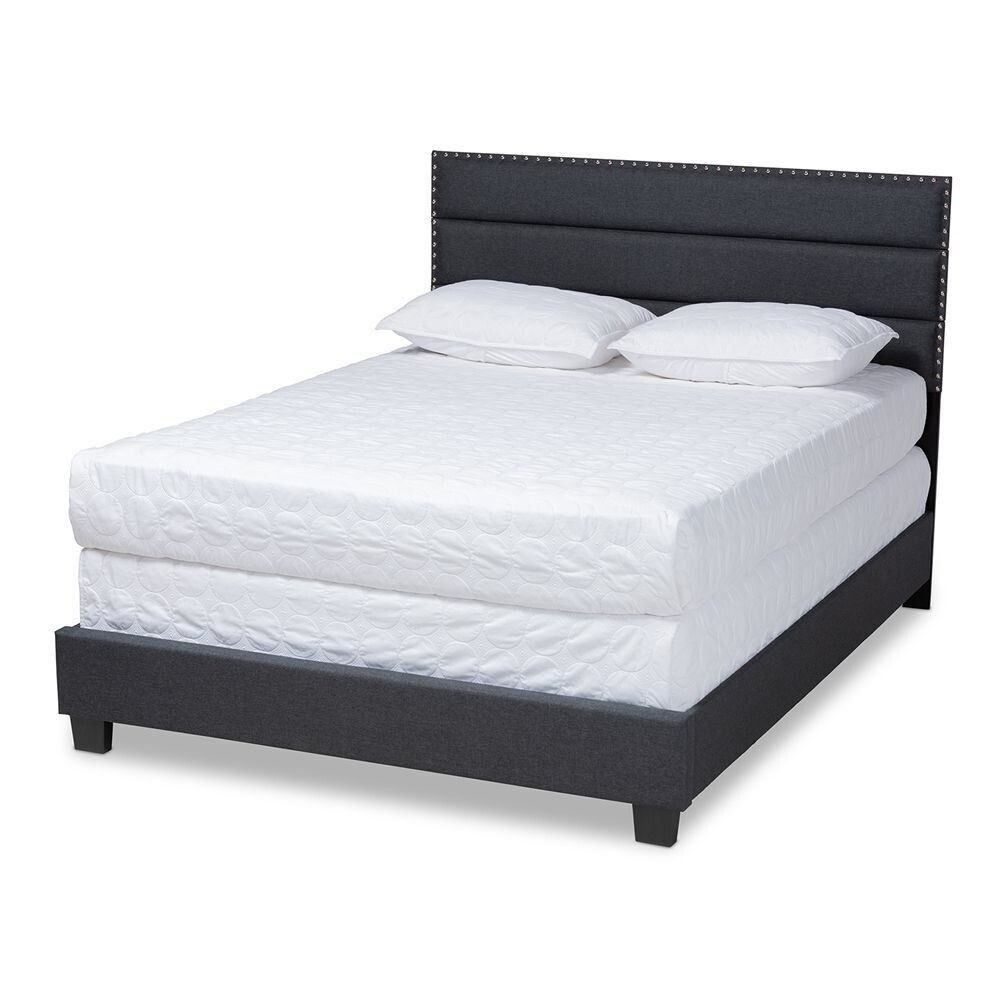 BAXTON STUDIO ANSA MODERN AND CONTEMPORARY DARK GREY FABRIC UPHOLSTERED KING SIZE BED