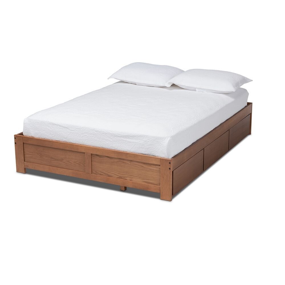 BAXTON STUDIO WREN MODERN AND CONTEMPORARY WALNUT FINISHED 3-DRAWER KING SIZE PLATFORM STORAGE BED FRAME