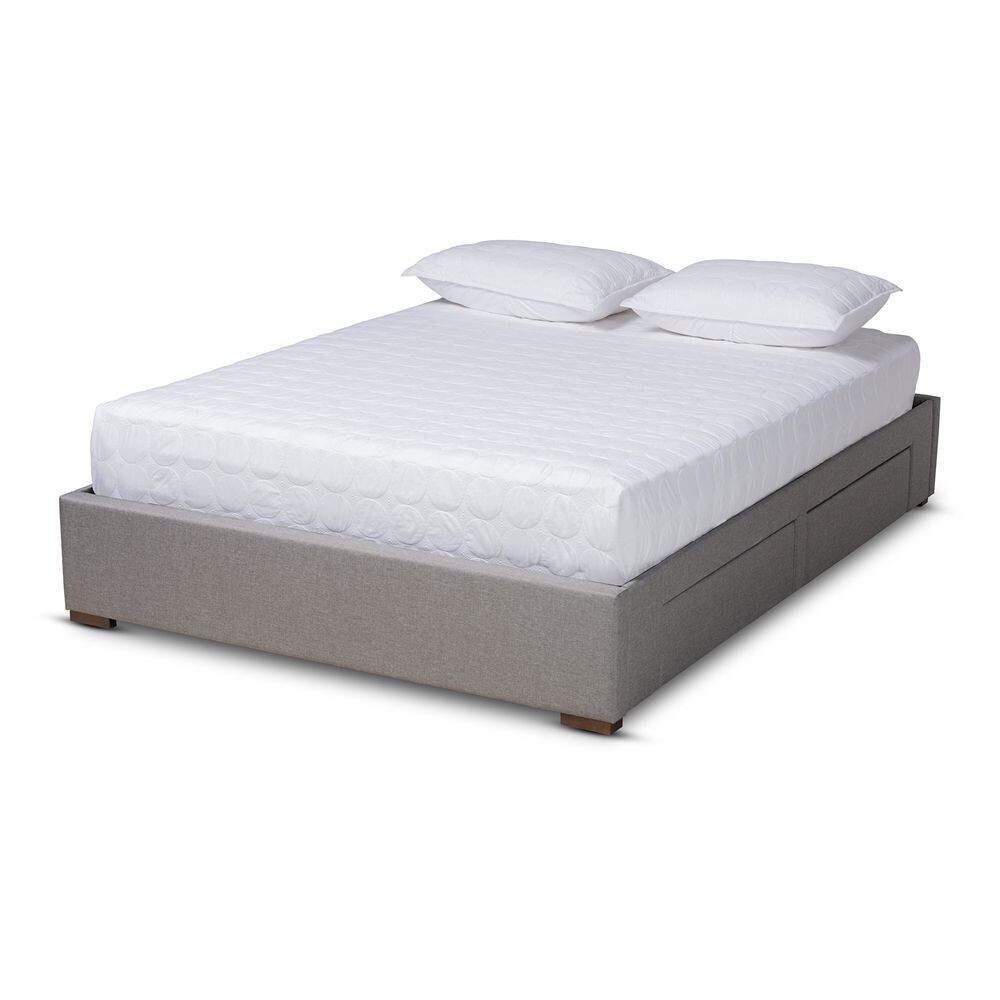 BAXTON STUDIO LENI MODERN AND CONTEMPORARY LIGHT GREY FABRIC UPHOLSTERED 4-DRAWER KING SIZE PLATFORM STORAGE BED FRAME