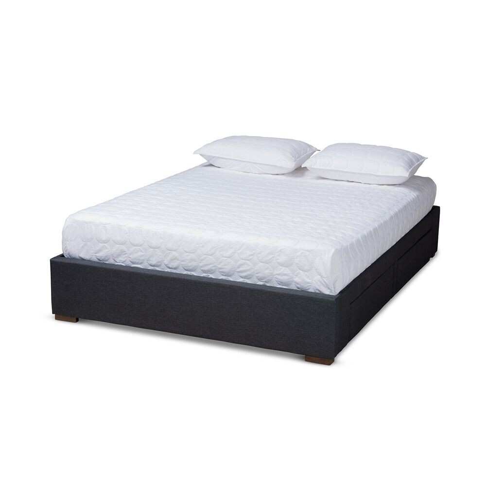 BAXTON STUDIO LENI MODERN AND CONTEMPORARY DARK GREY FABRIC UPHOLSTERED 4-DRAWER KING SIZE PLATFORM STORAGE BED FRAME