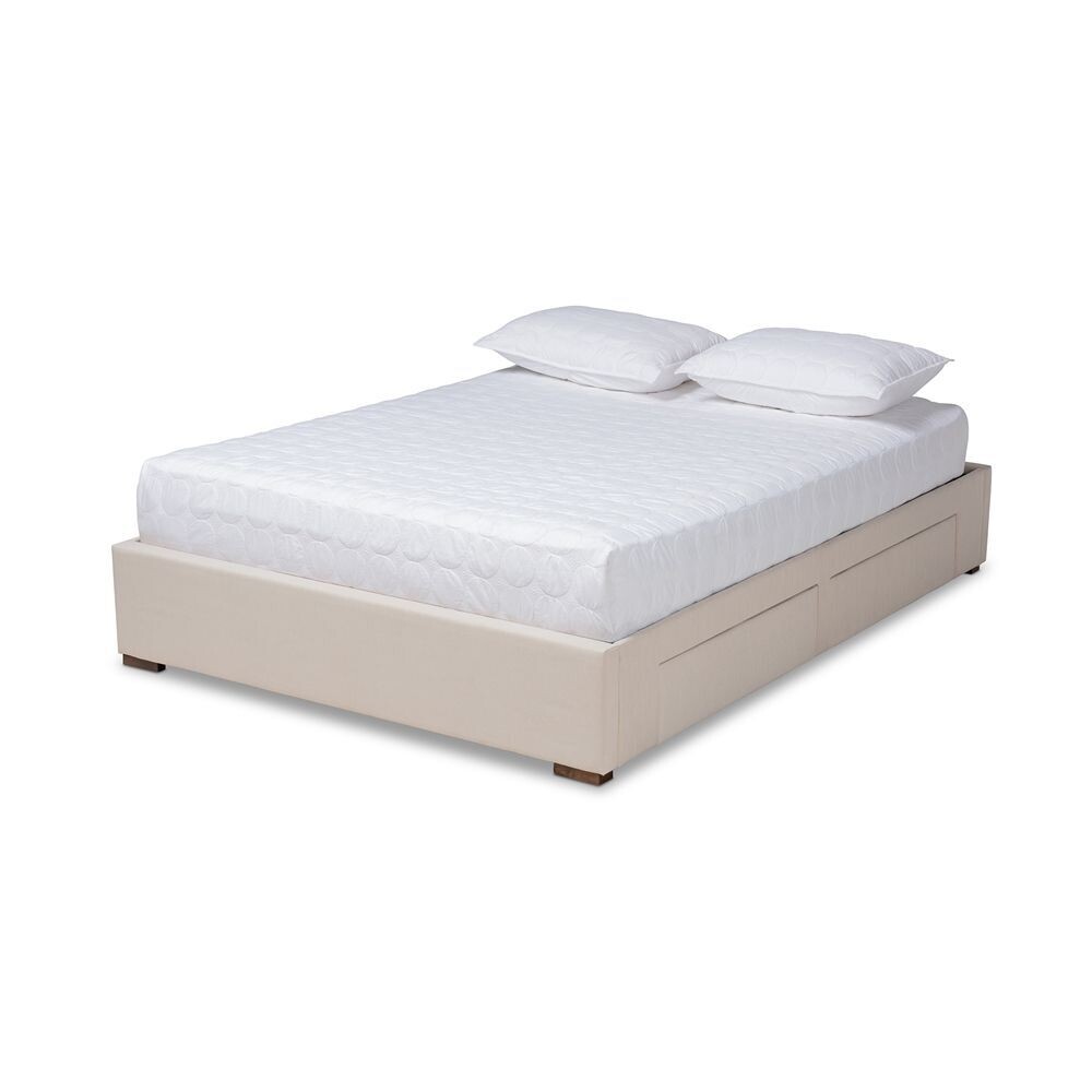 BAXTON STUDIO LENI MODERN AND CONTEMPORARY BEIGE FABRIC UPHOLSTERED 4-DRAWER KING SIZE PLATFORM STORAGE BED FRAME