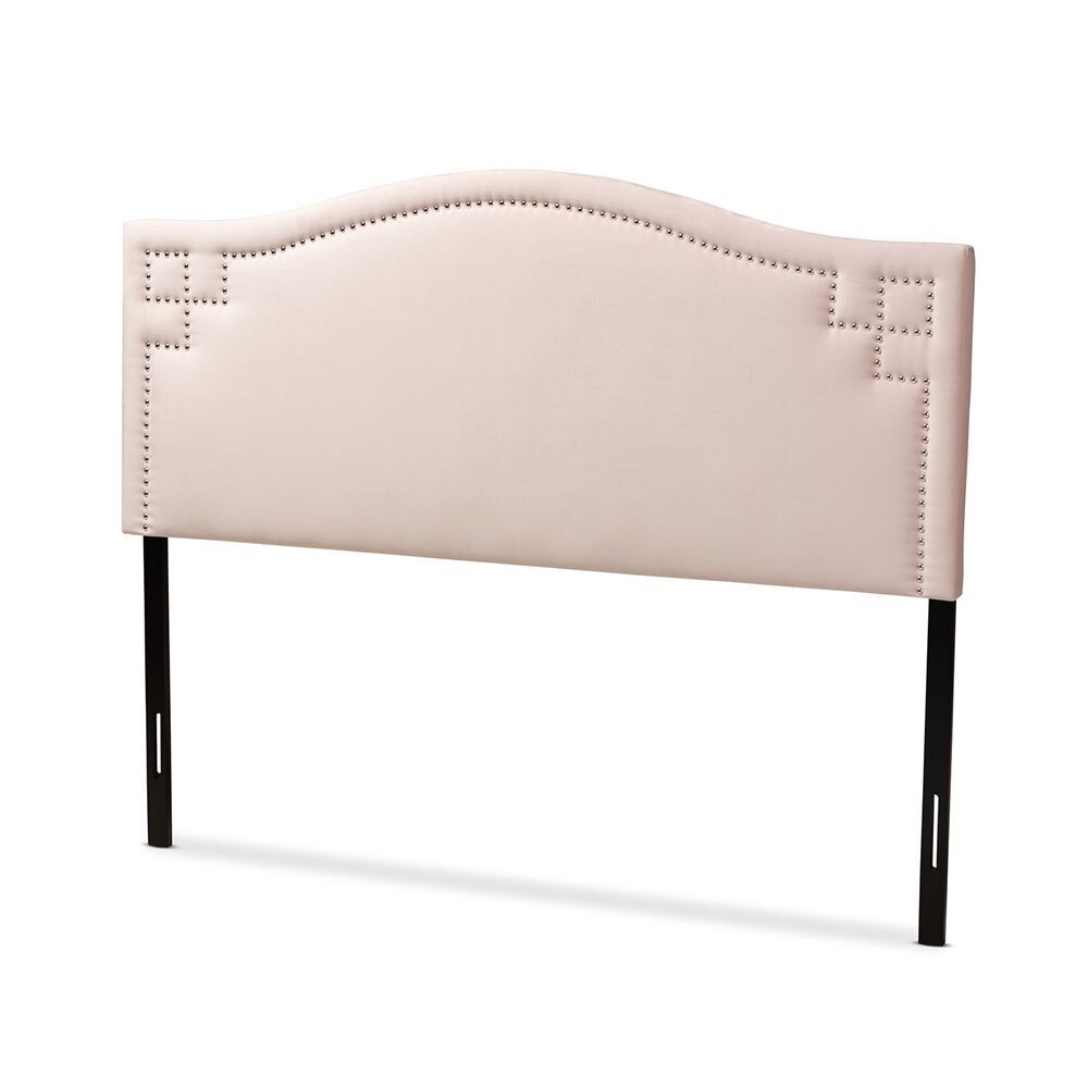 BAXTON STUDIO AUBREY MODERN AND CONTEMPORARY LIGHT PINK VELVET FABRIC UPHOLSTERED QUEEN SIZE HEADBOARD