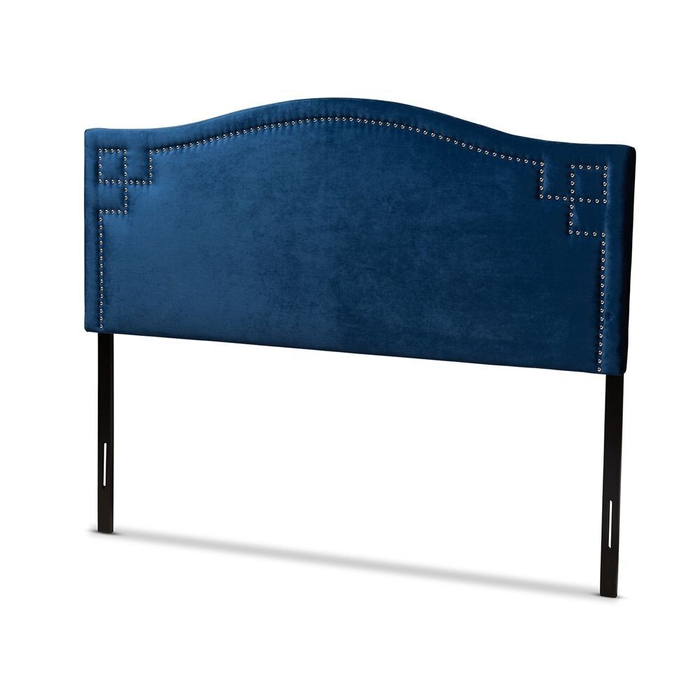 BAXTON STUDIO AUBREY MODERN AND CONTEMPORARY ROYAL BLUE VELVET FABRIC UPHOLSTERED QUEEN SIZE HEADBOARD
