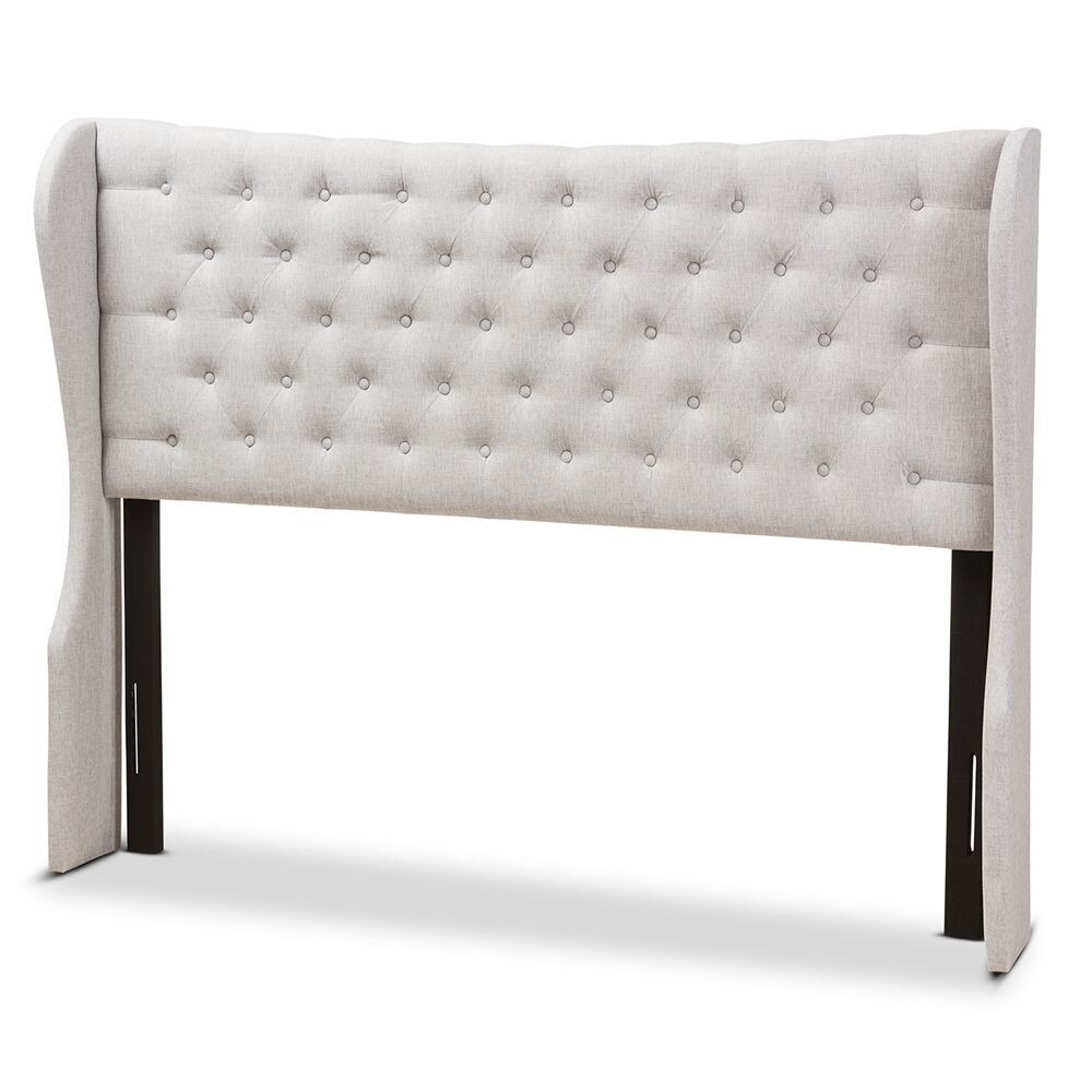BAXTON STUDIO CADENCE MODERN AND CONTEMPORARY GREYISH BEIGE FABRIC BUTTON-TUFTED QUEEN SIZE WINGED HEADBOARD