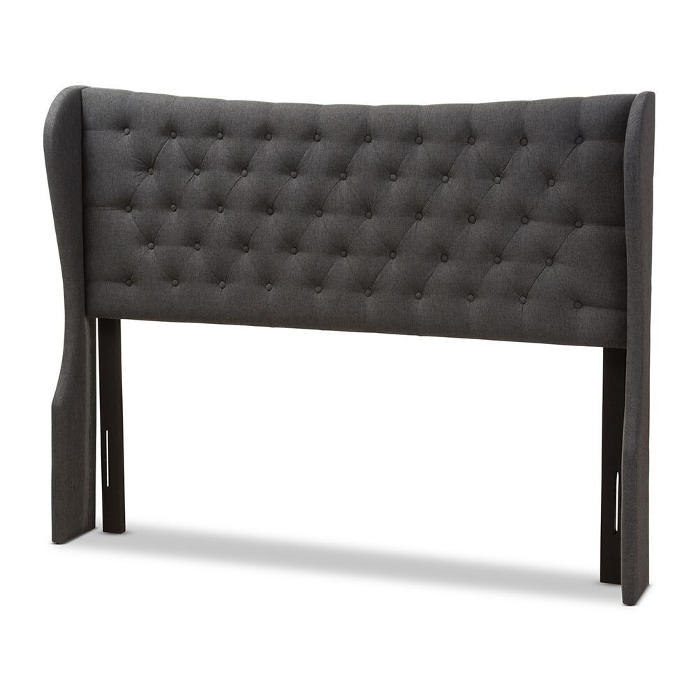 BAXTON STUDIO CADENCE MODERN AND CONTEMPORARY DARK GREY FABRIC BUTTON-TUFTED QUEEN SIZE WINGED HEADBOARD