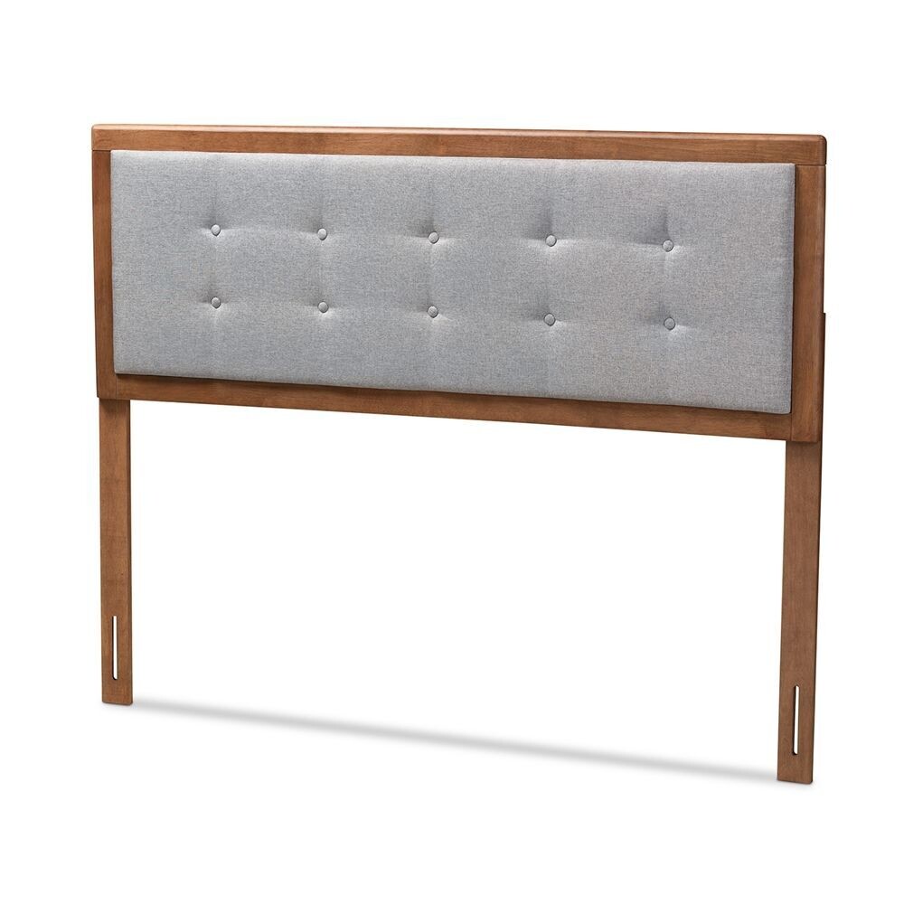 BAXTON STUDIO SARINE MID-CENTURY MODERN LIGHT GREY FABRIC UPHOLSTERED WALNUT BROWN FINISHED WOOD KING SIZE HEADBOARD

Item #: MG97053-Light Grey/Ash Walnut-HB-King