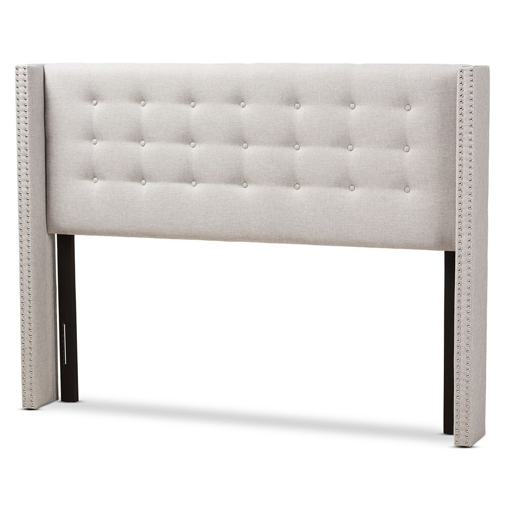 BAXTON STUDIO GINARO MODERN AND CONTEMPORARY GREYISH BEIGE FABRIC BUTTON-TUFTED NAIL HEAD KING SIZE WINGED HEADBOARD

Item #: BBT6627-Greyish Beige-King HB