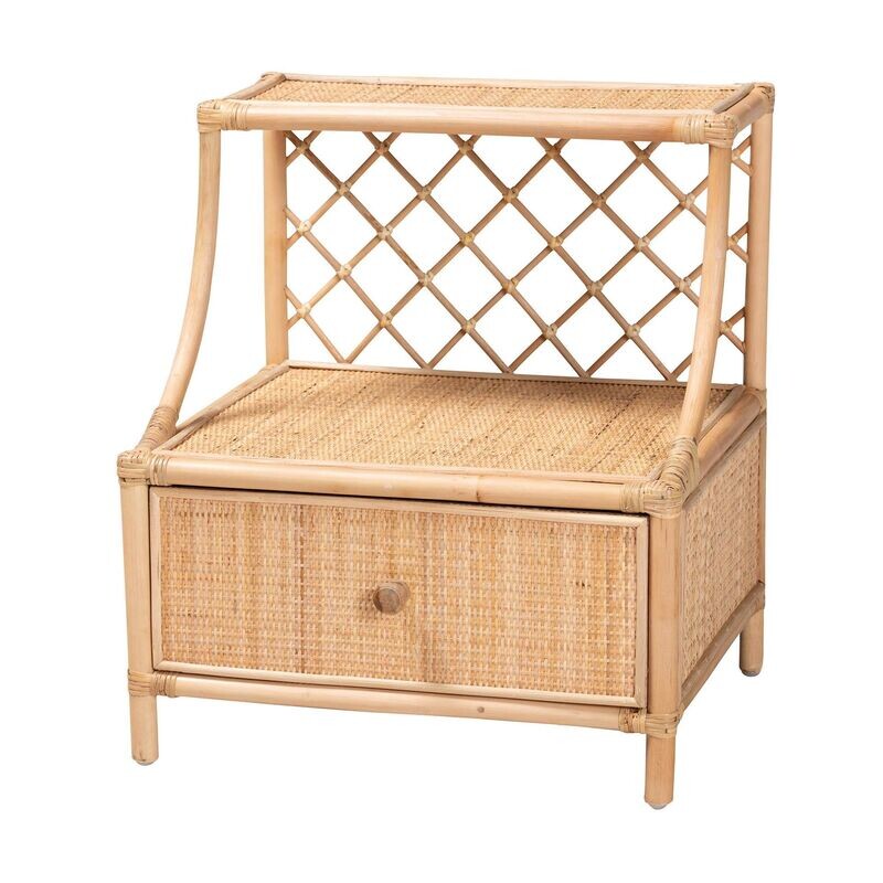 BAXTON STUDIO LALO MODERN BOHEMIAN NATURAL BROWN RATTAN 1-DRAWER NIGHTSTAND