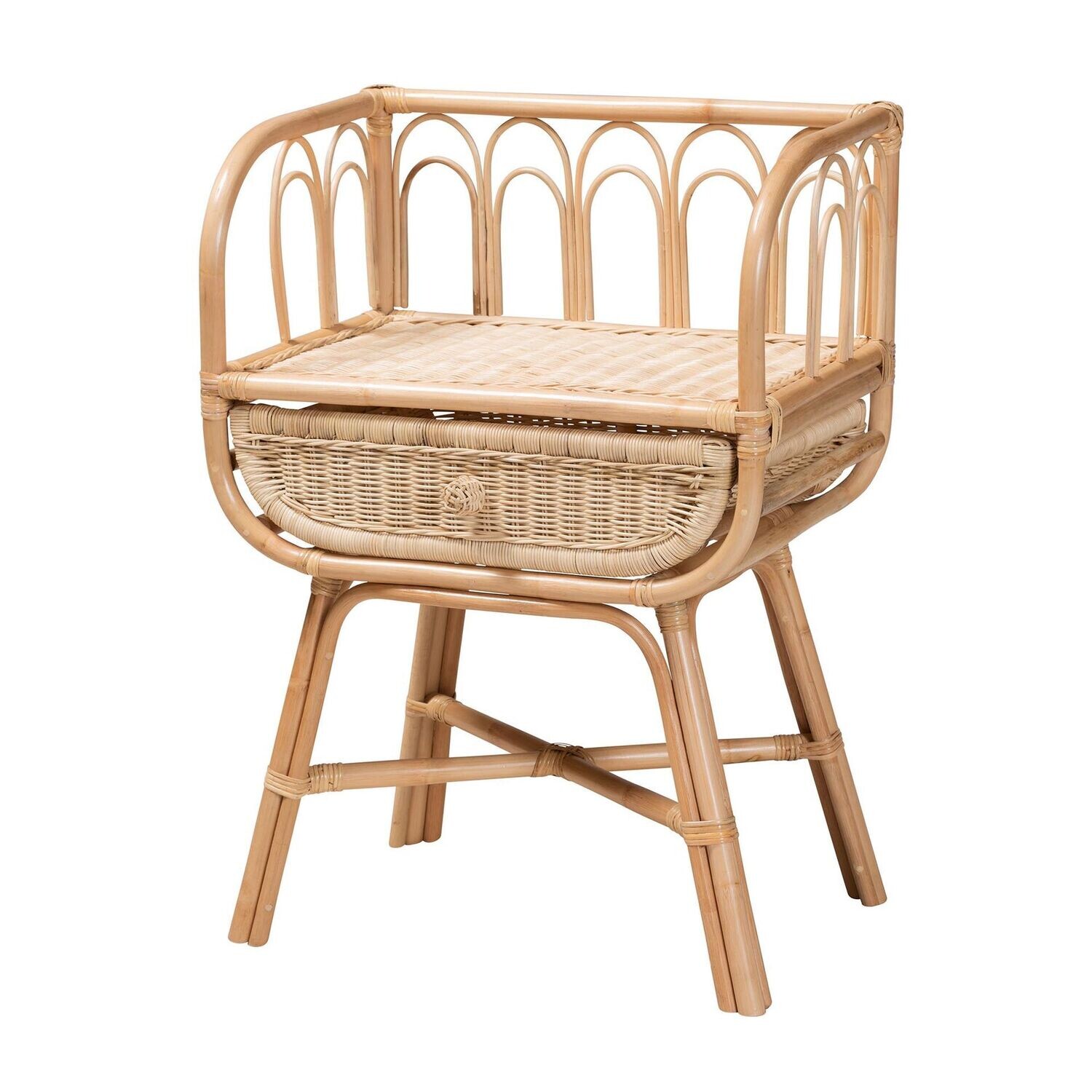 BAXTON STUDIO PANCHALI MODERN BOHEMIAN NATURAL BROWN RATTAN NIGHTSTAND