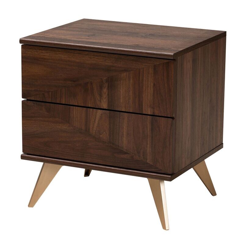 BAXTON STUDIO GRACELAND MID-CENTURY MODERN TRANSITIONAL WALNUT BROWN FINISHED WOOD 2-DRAWER NIGHTSTAND