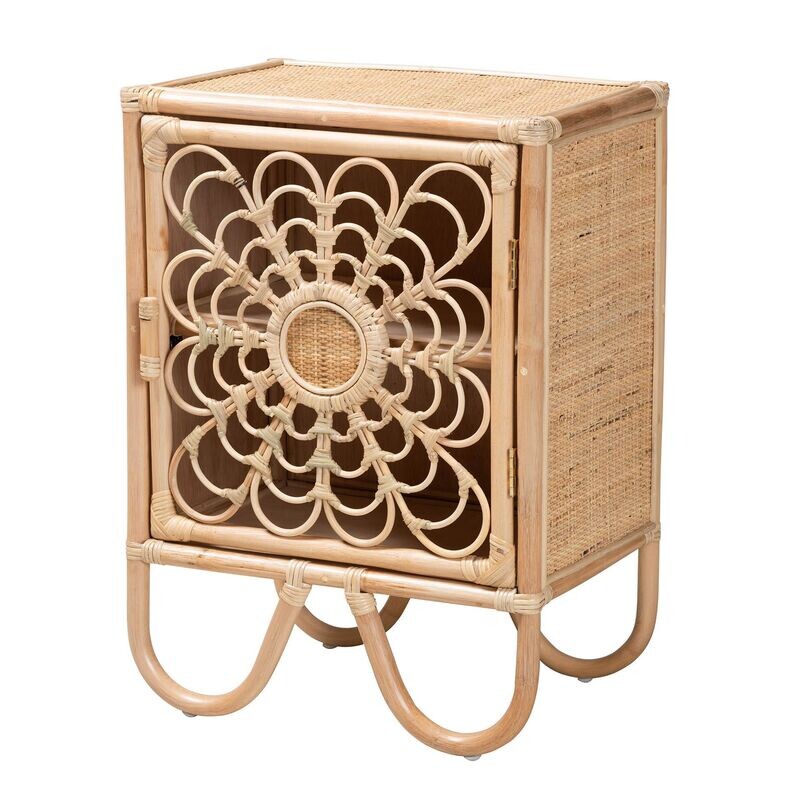 BAXTON STUDIO ACELIN MODERN BOHEMIAN NATURAL BROWN RATTAN NIGHTSTAND