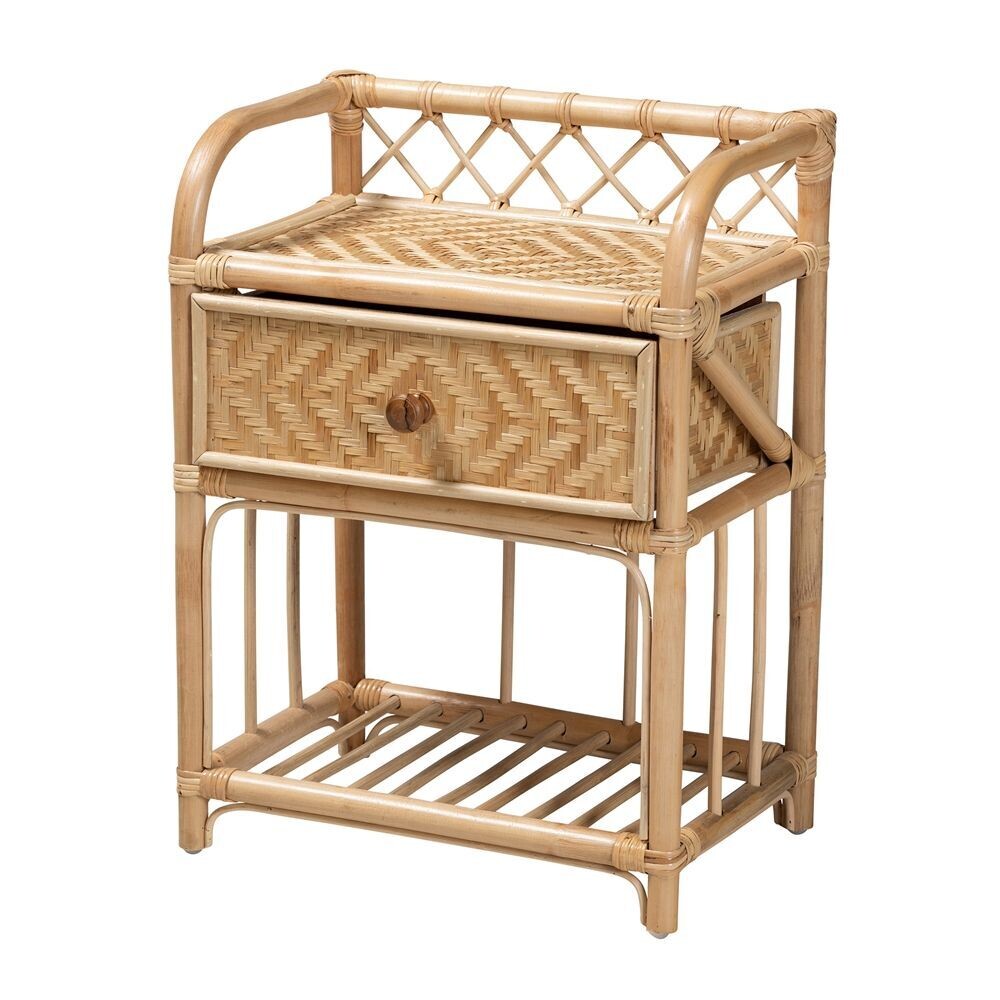 BAXTON STUDIO KOBIE MODERN BOHEMIAN NATURAL BROWN RATTAN 1-DRAWER NIGHTSTAND