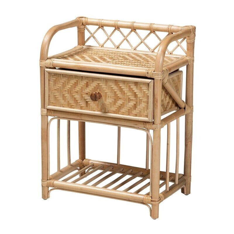 BAXTON STUDIO KOBIE MODERN BOHEMIAN NATURAL BROWN RATTAN 1-DRAWER NIGHTSTAND