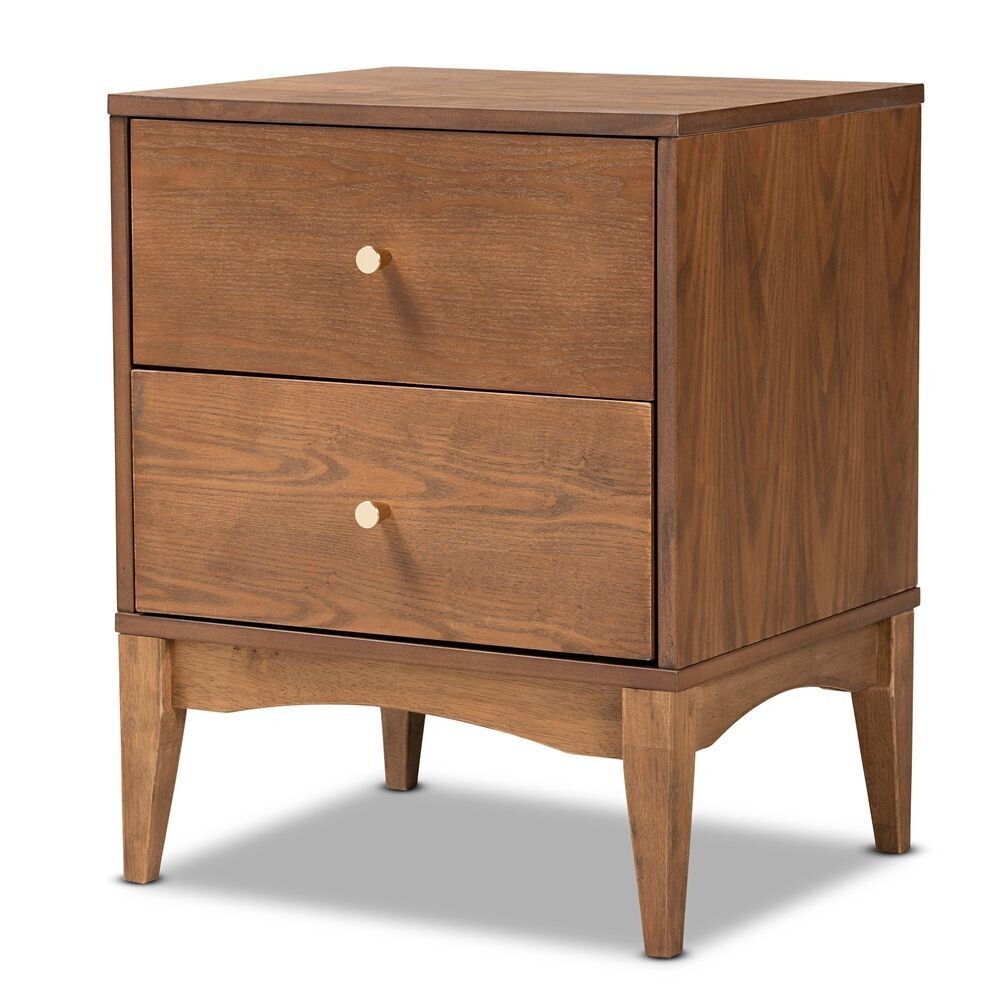 BAXTON STUDIO LANDIS MID-CENTURY MODERN ASH WALNUT FINISHED WOOD 2-DRAWER NIGHTSTAND