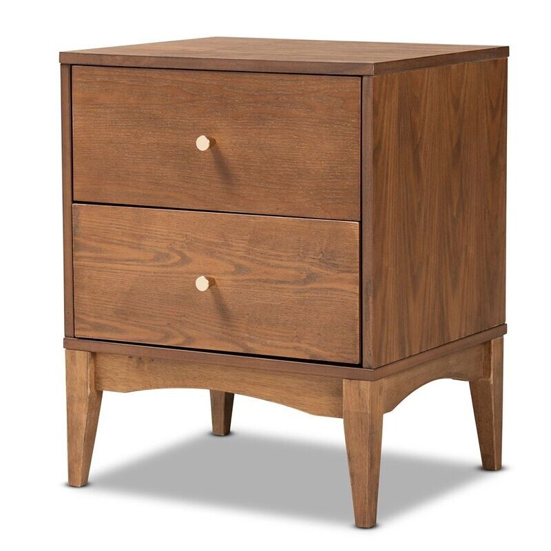 BAXTON STUDIO LANDIS MID-CENTURY MODERN ASH WALNUT FINISHED WOOD 2-DRAWER NIGHTSTAND