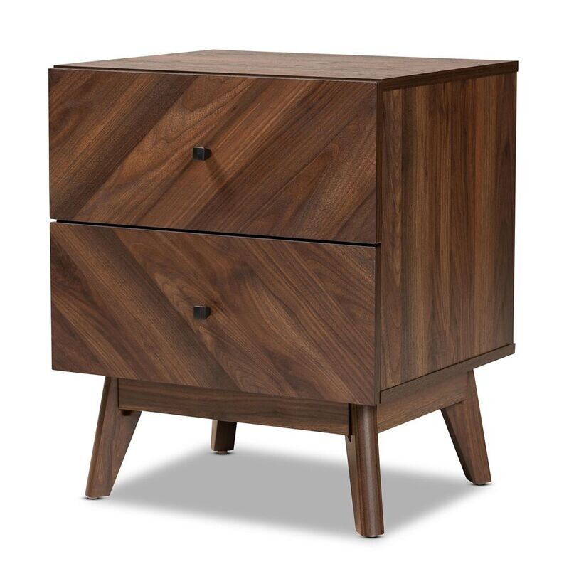 BAXTON STUDIO HARTMAN MID-CENTURY MODERN WALNUT BROWN FINISHED WOOD 2-DRAWER NIGHTSTAND
