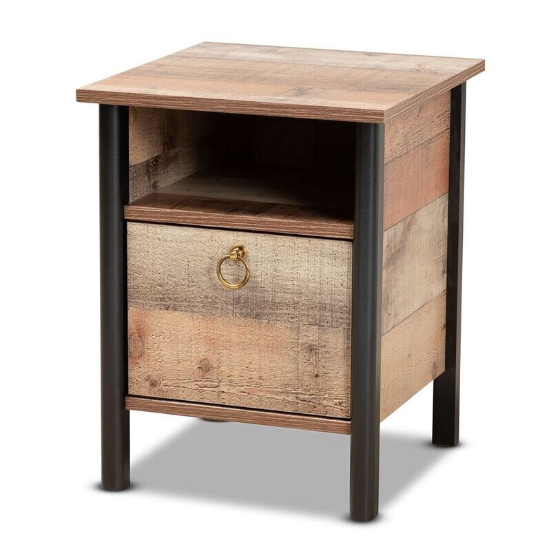 BAXTON STUDIO VAUGHAN MODERN AND CONTEMPORARY TWO-TONE RUSTIC OAK BROWN AND BLACK FINISHED WOOD NIGHTSTAND