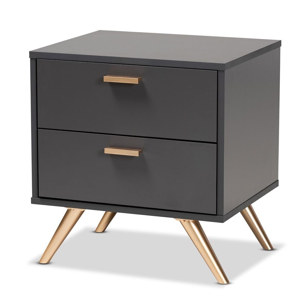 BAXTON STUDIO KELSON MODERN AND CONTEMPORARY DARK GREY AND GOLD FINISHED WOOD 2-DRAWER NIGHTSTAND