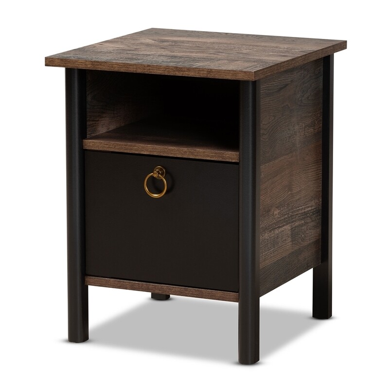 BAXTON STUDIO VAUGHAN MODERN AND CONTEMPORARY TWO-TONE RUSTIC BROWN AND BLACK FINISHED WOOD NIGHTSTAND