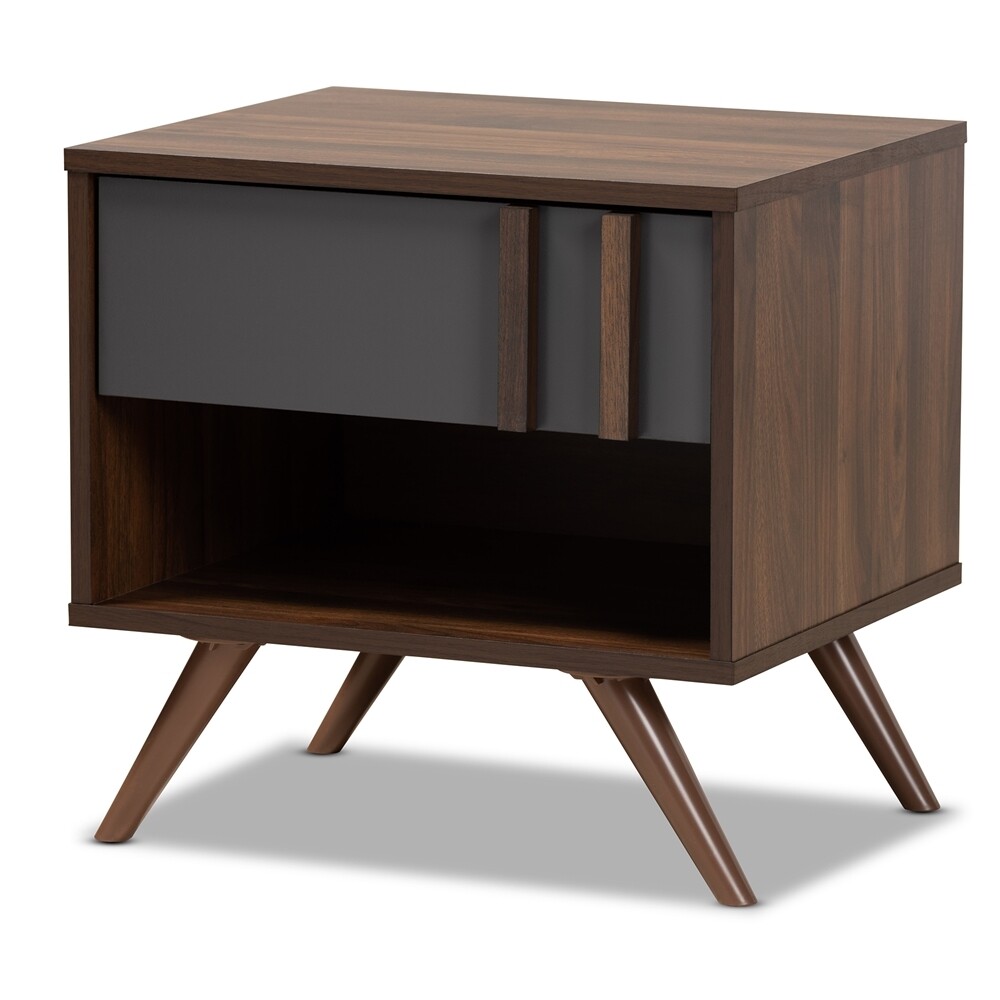BAXTON STUDIO NAOKI MODERN AND CONTEMPORARY TWO-TONE GREY AND WALNUT FINISHED WOOD 1-DRAWER NIGHTSTAND