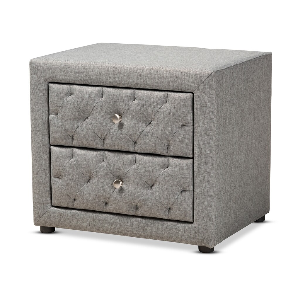 BAXTON STUDIO LEPINE MODERN AND CONTEMPORARY GRAY FABRIC UPHOLSTERED 2-DRAWER WOOD NIGHTSTAND