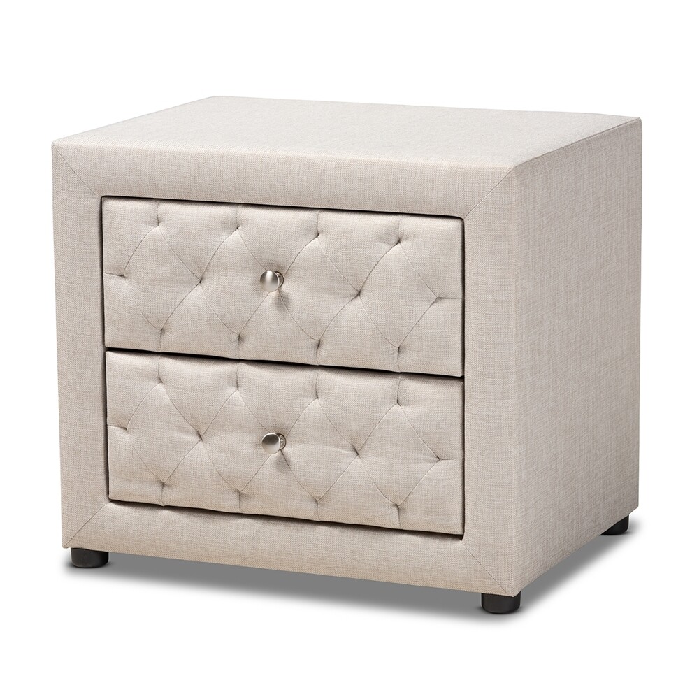 BAXTON STUDIO LEPINE MODERN AND CONTEMPORARY LIGHT BEIGE FABRIC UPHOLSTERED 2-DRAWER WOOD NIGHTSTAND