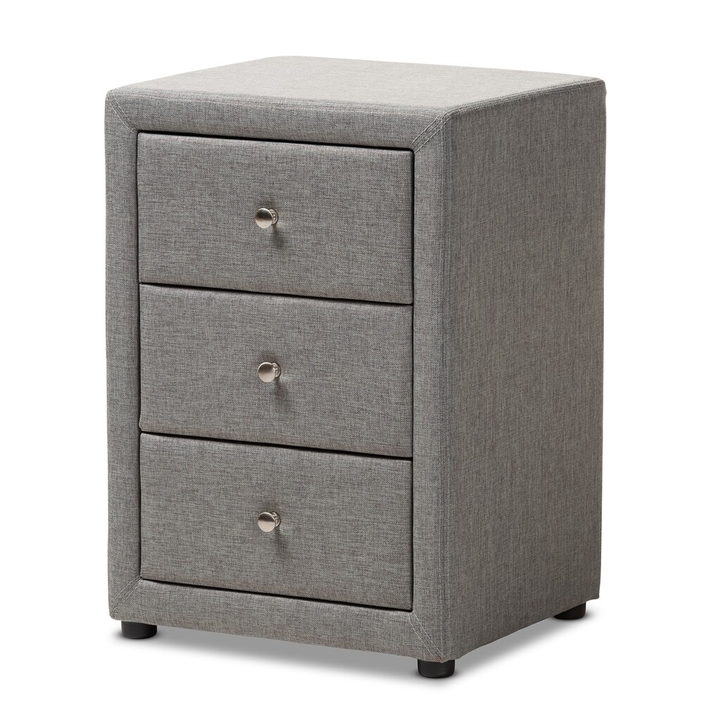 BAXTON STUDIO TESSA MODERN AND CONTEMPORARY GREY FABRIC UPHOLSTERED 3-DRAWER NIGHTSTAND