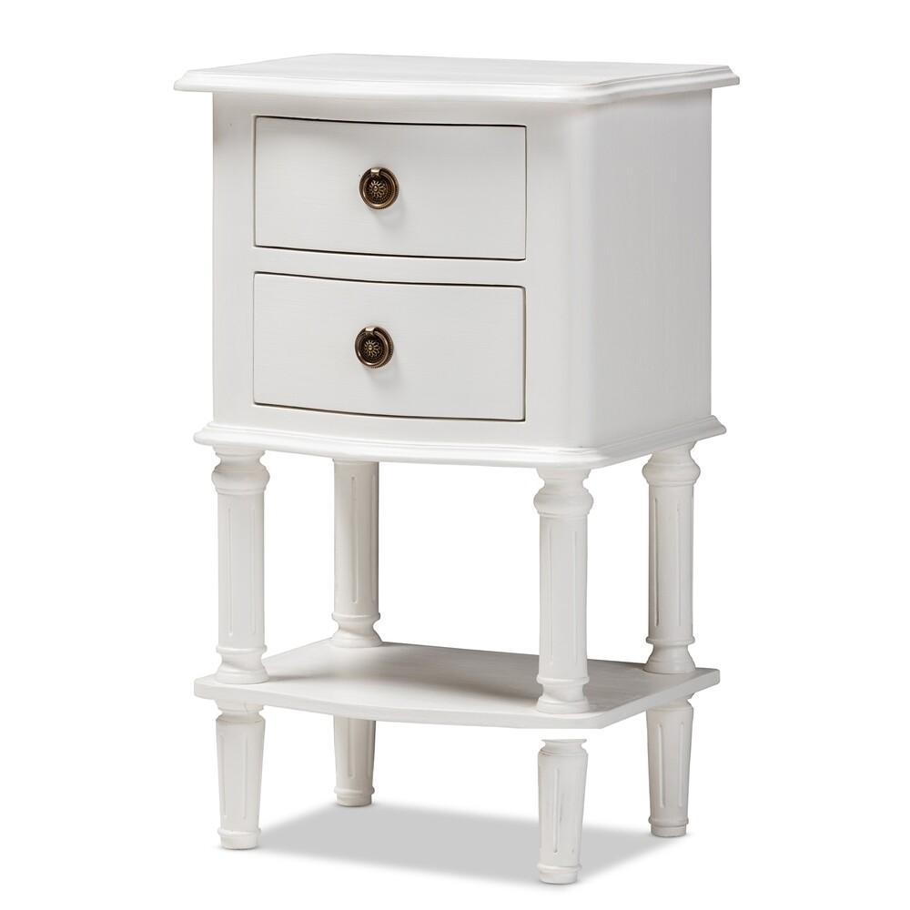 BAXTON STUDIO AUDREY COUNTRY COTTAGE FARMHOUSE WHITE FINISHED 2-DRAWER NIGHTSTAND