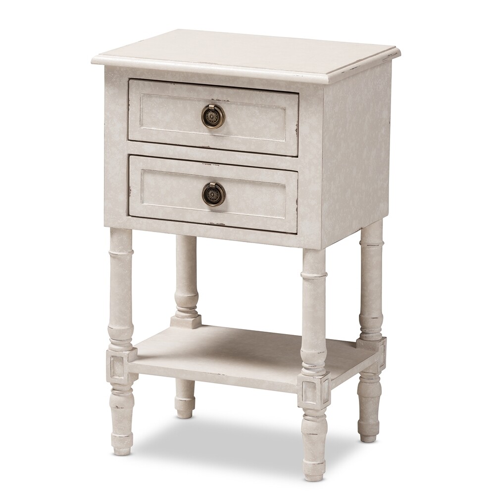 BAXTON STUDIO LENORE COUNTRY COTTAGE FARMHOUSE WHITEWASHED 2-DRAWER NIGHTSTAND