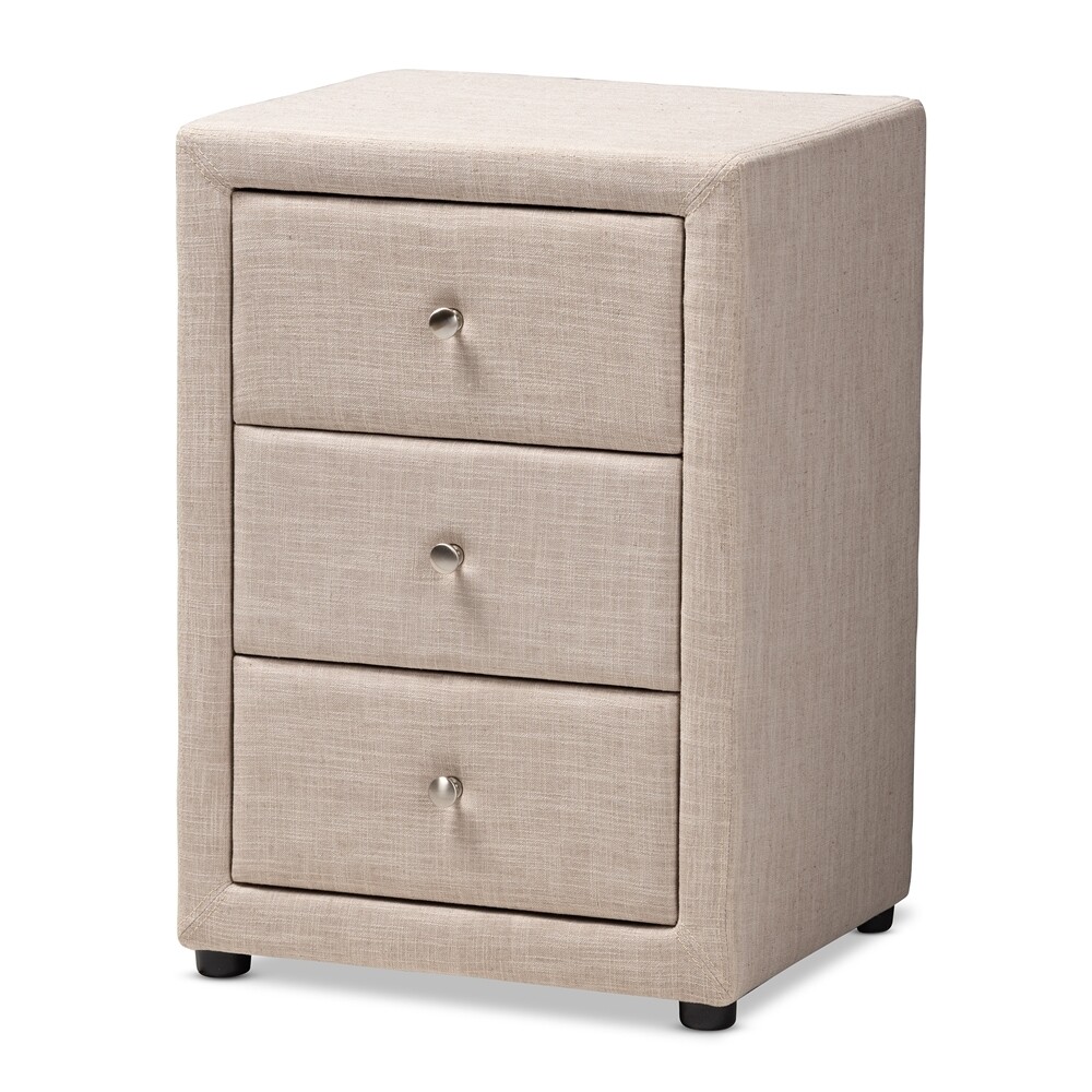 BAXTON STUDIO TESSA MODERN AND CONTEMPORARY BEIGE FABRIC UPHOLSTERED 3-DRAWER NIGHTSTAND