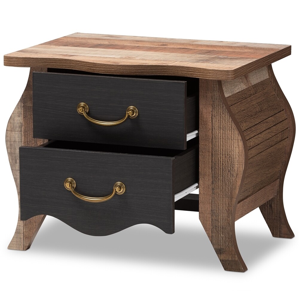 BAXTON STUDIO ROMILLY COUNTRY COTTAGE FARMHOUSE BLACK AND OAK-FINISHED WOOD 2-DRAWER NIGHTSTAND