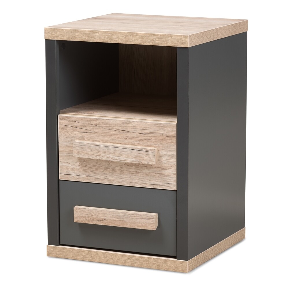 BAXTON STUDIO PANDORA MODERN AND CONTEMPORARY DARK GREY AND LIGHT BROWN TWO-TONE 2-DRAWER NIGHTSTAND