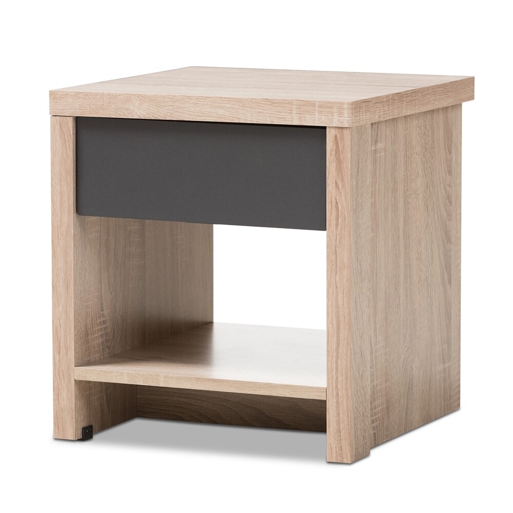 BAXTON STUDIO JAMIE MODERN AND CONTEMPORARY TWO-TONE OAK AND GREY WOOD 1-DRAWER 1-SHELF NIGHTSTAND